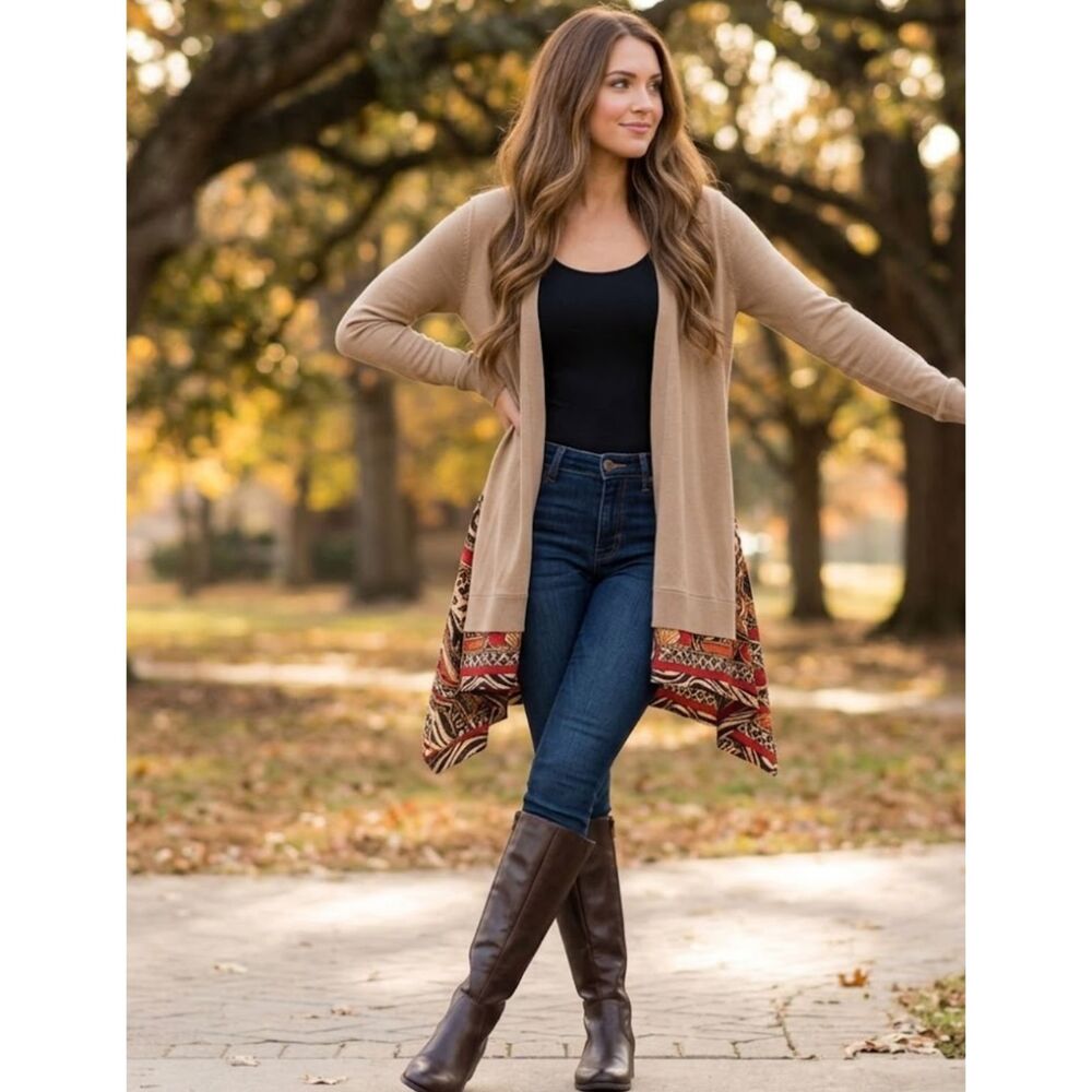 New Chico's Scarf Hem Cardigan Sweater Longline Women's Size XL (Chico's Size 3)